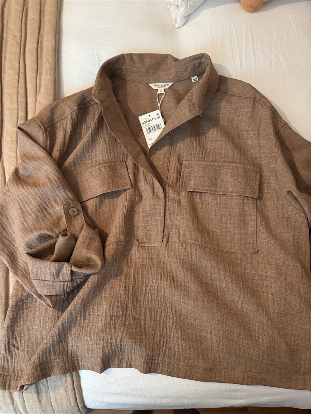 Max Studio Brown Casual Button-Down Blouse